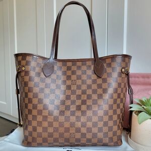 💕Louis Vuitton Tote Bag Neverfull MM Damier Ebene "ROSE Ballerine Interior"